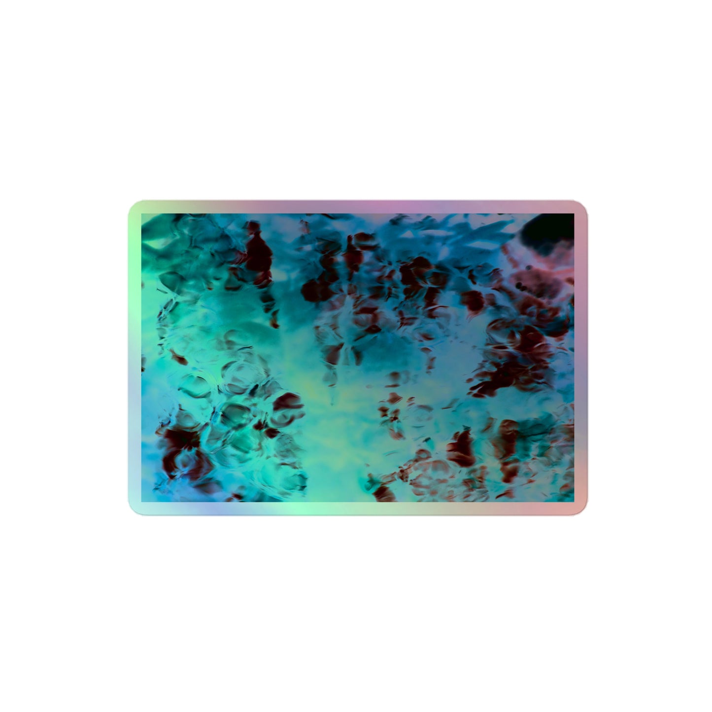 A medium rectangular holographic sticker with an image of a vivid blue and red water reflection design.