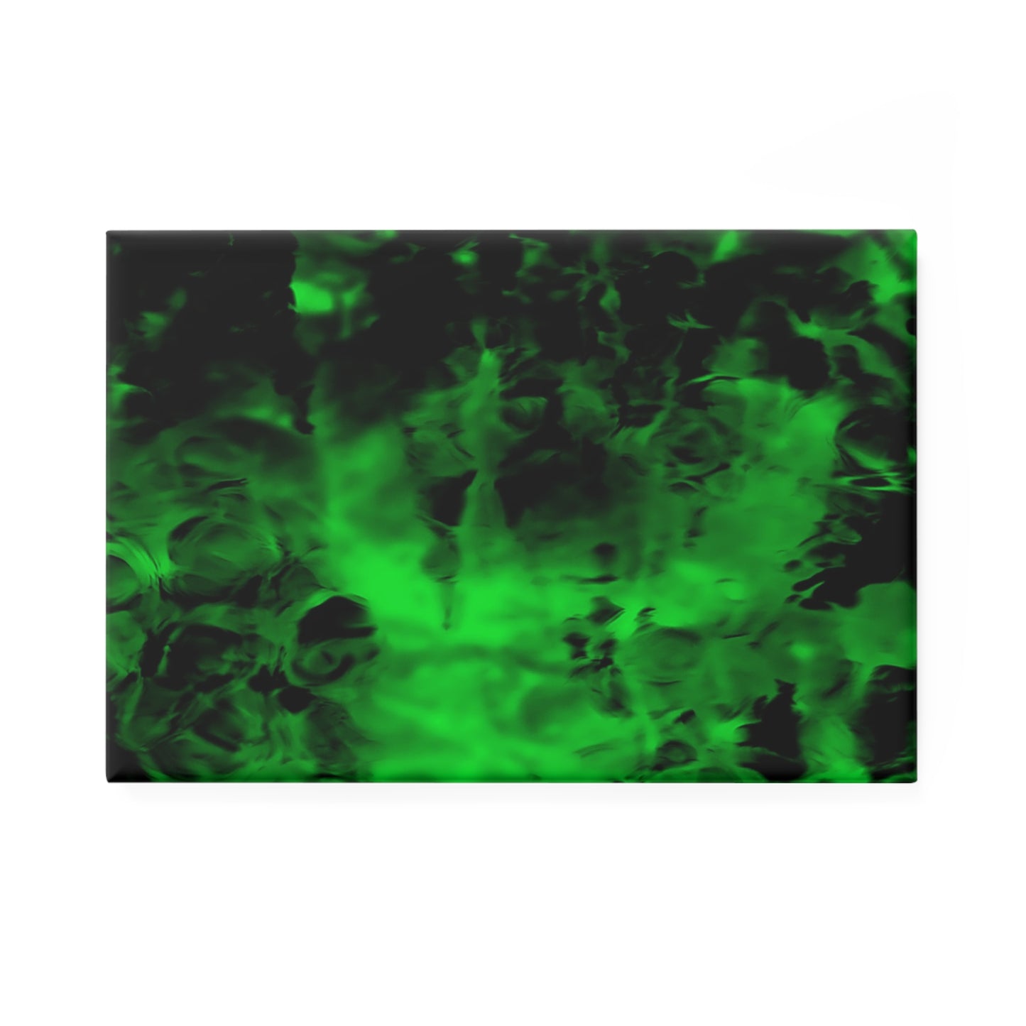 A rectangular button magnet with an image of a vivid green and black water reflection design.