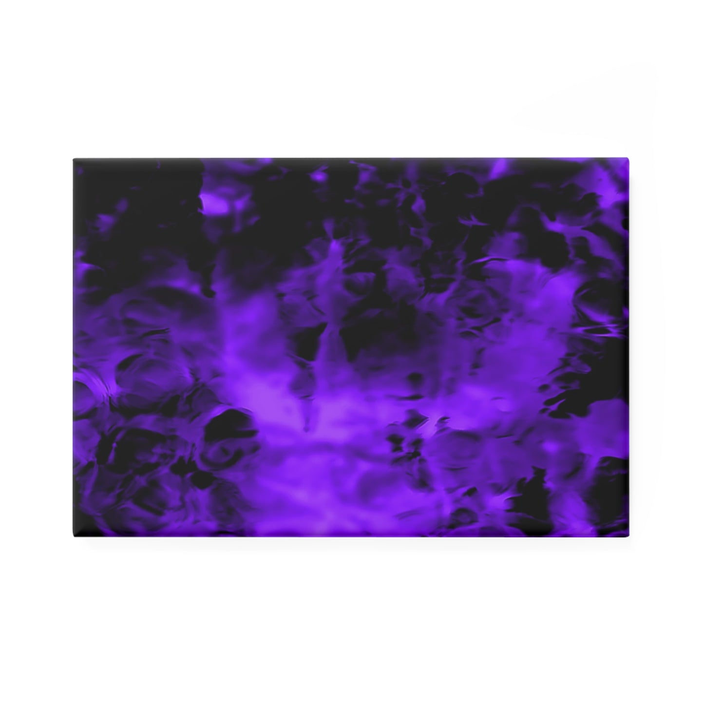 A rectangular button magnet with an image of a vivid purple and black water reflection design.