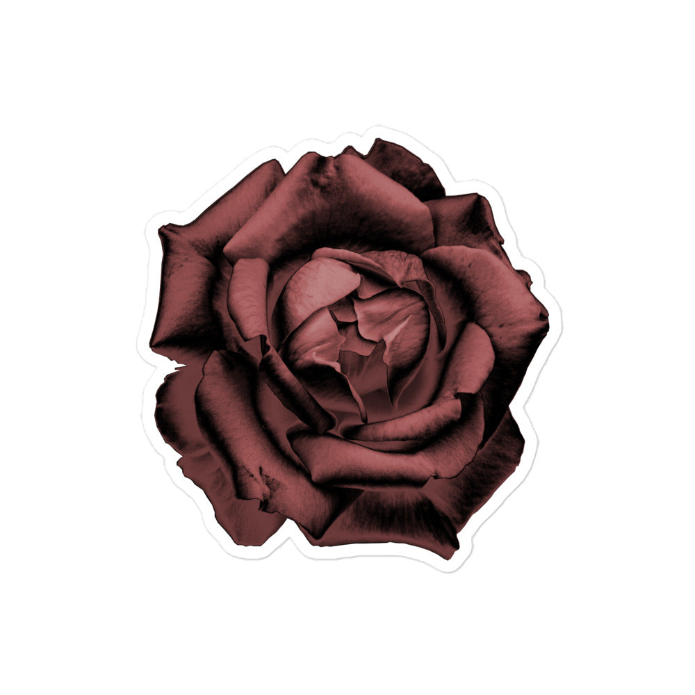 A medium kiss-cut vinyl sticker with an image of a red charcoal drawing style rose.