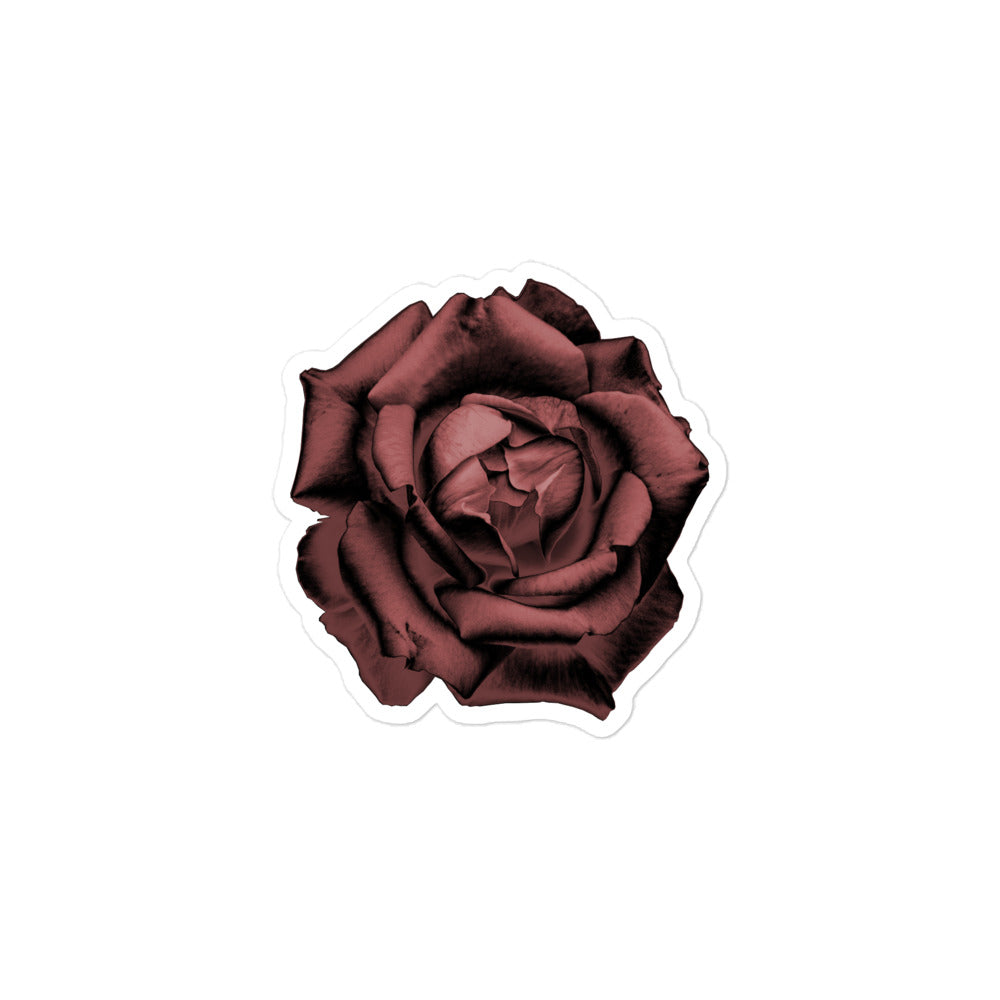 A small kiss-cut vinyl sticker with an image of a red charcoal drawing style rose.
