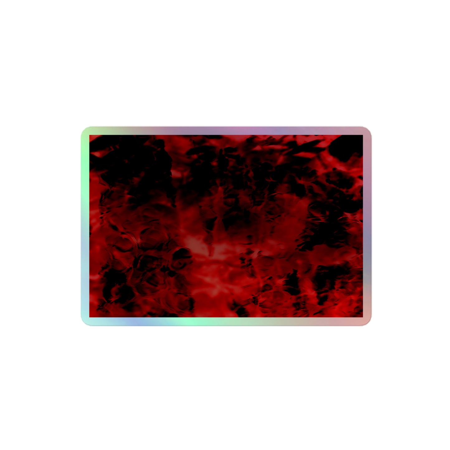 A medium rectangular holographic sticker with an image of a vivid red and black water reflection design.