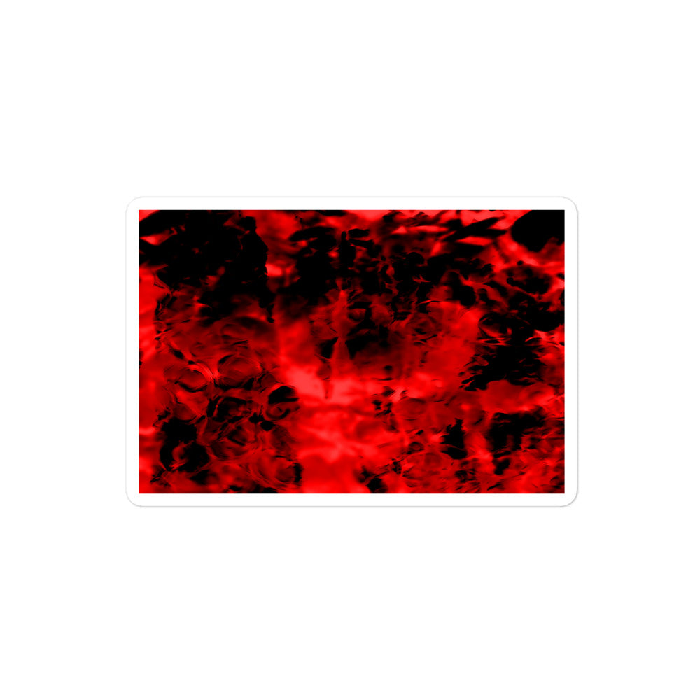 A medium rectangular vinyl sticker with an image of a vivid red and black water reflection design.