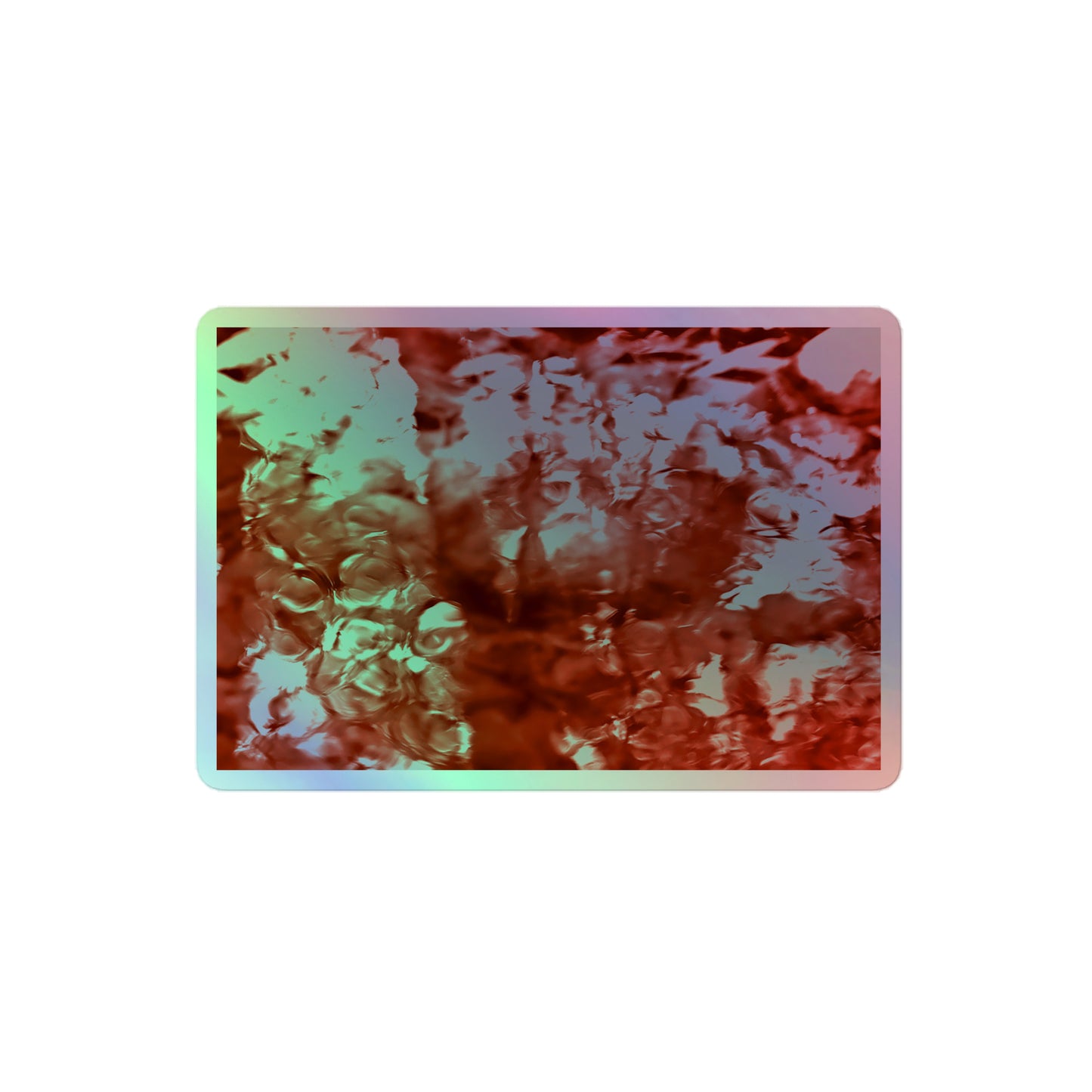 A medium rectangular holographic sticker with an image of a vivid red water reflection design.