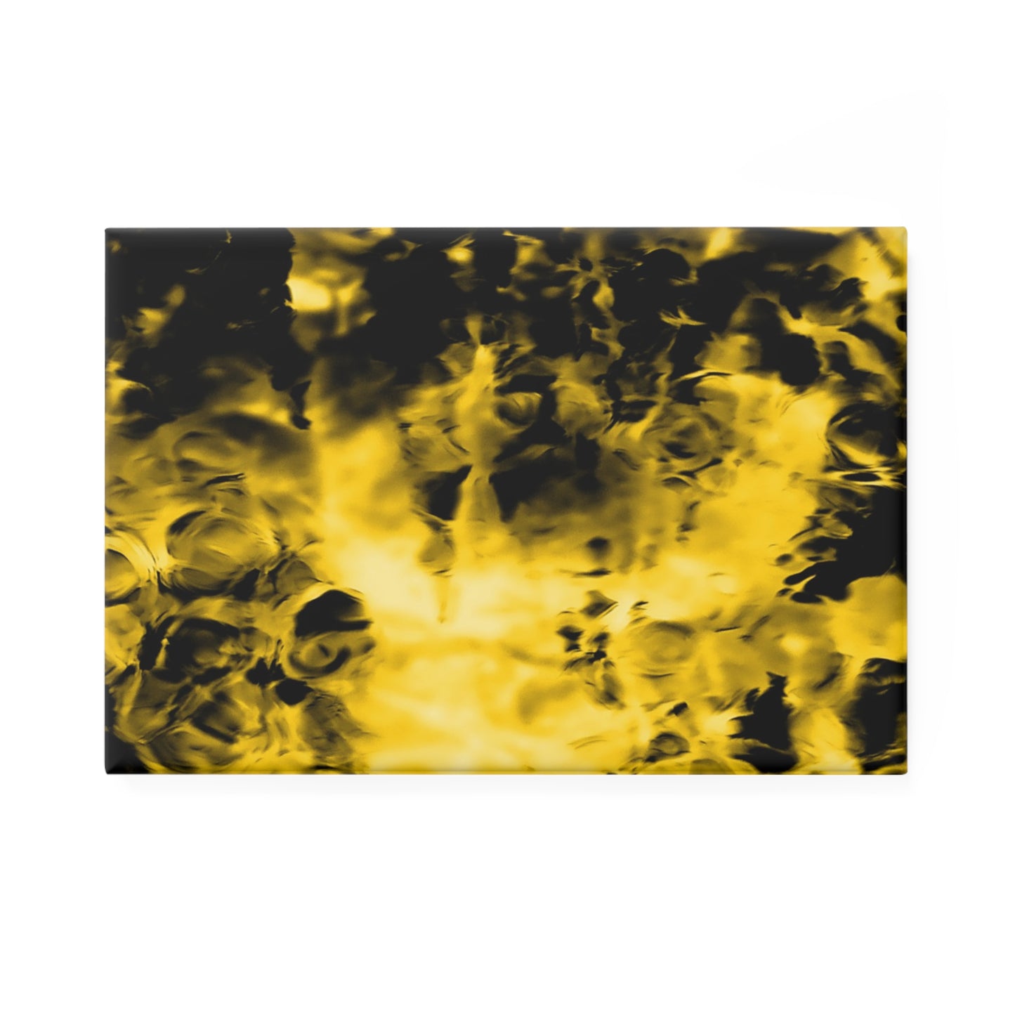 A rectangular button magnet with an image of a vivid yellow and black water reflection design.