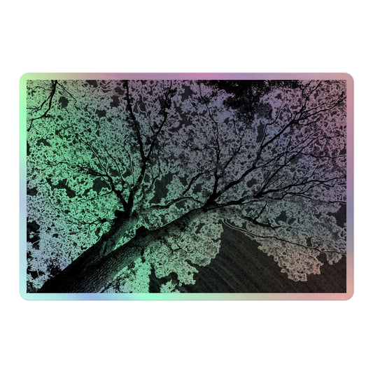 A large rectangular holographic sticker with an image of a dark embossed tree lightning design.