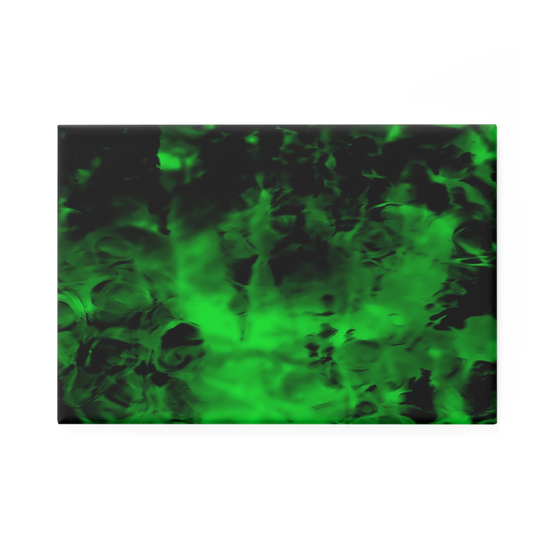 A rectangular button magnet with an image of a vivid green and black water reflection design.