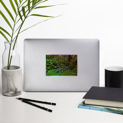 Serene Creek in Redwood Forest, Holographic Stickers