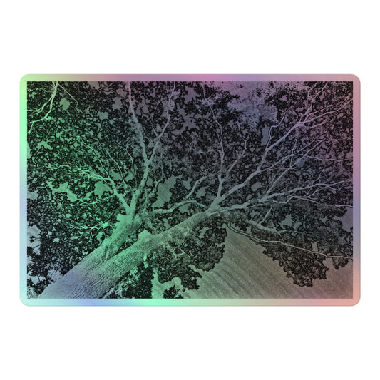 A large rectangular holographic sticker with an image of a light embossed tree lightning design.