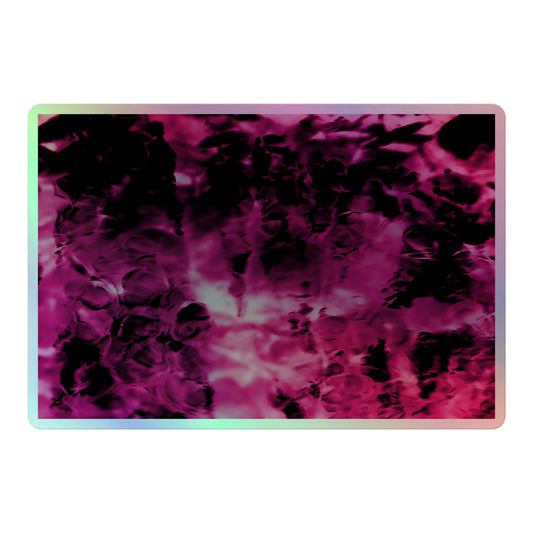 A large rectangular holographic sticker with an image of a vivid pink and black water reflection design.