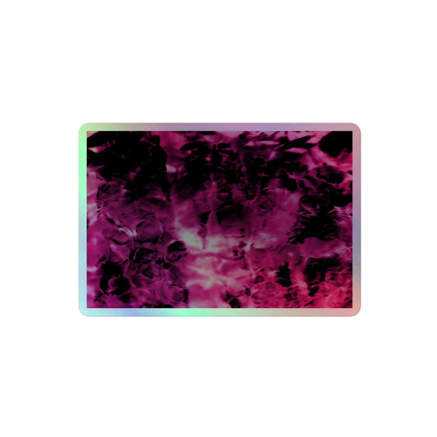 A medium rectangular holographic sticker with an image of a vivid pink and black water reflection design.