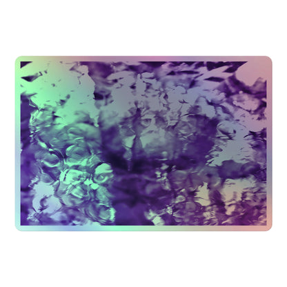 A large rectangular holographic sticker with an image of a vivid purple water reflection design.