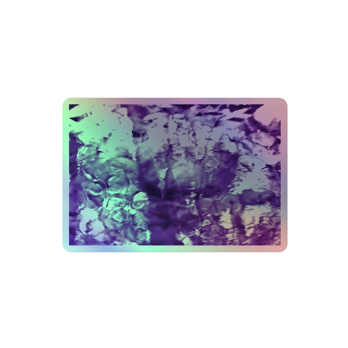 A medium rectangular holographic sticker with an image of a vivid purple water reflection design.