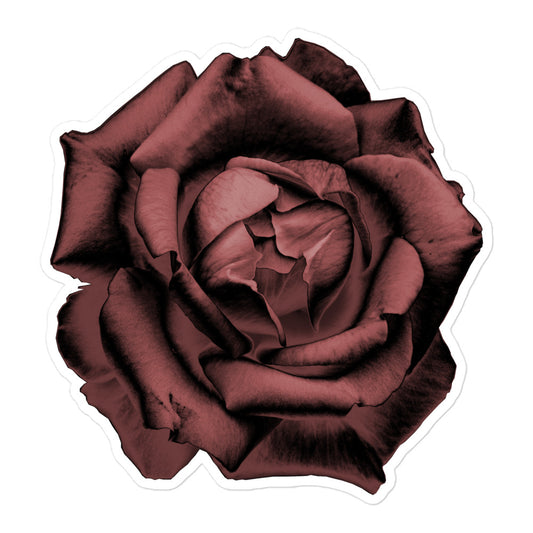 A large kiss-cut vinyl sticker with an image of a red charcoal drawing style rose.