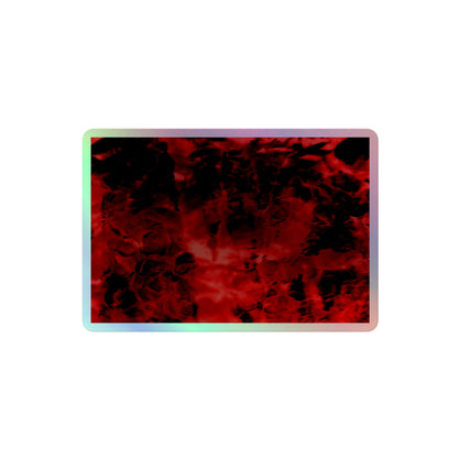 A medium rectangular holographic sticker with an image of a vivid red and black water reflection design.