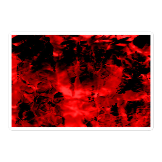 A large rectangular vinyl sticker with an image of a vivid red and black water reflection design.
