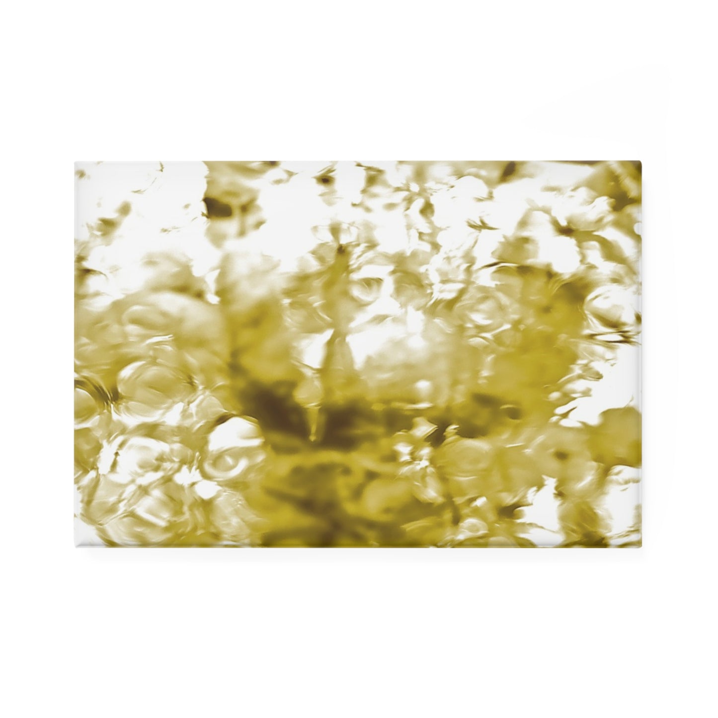 A rectangular button magnet with an image of a vivid yellow water reflection design.